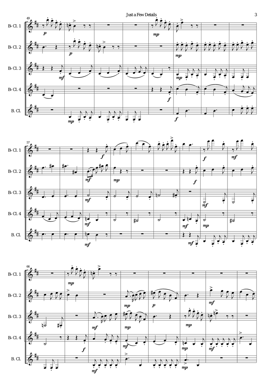 Just a Few Details for clarinet quintet (4 B flats and 1 bass) Clarinet Quintet scores gallery preview page 3
