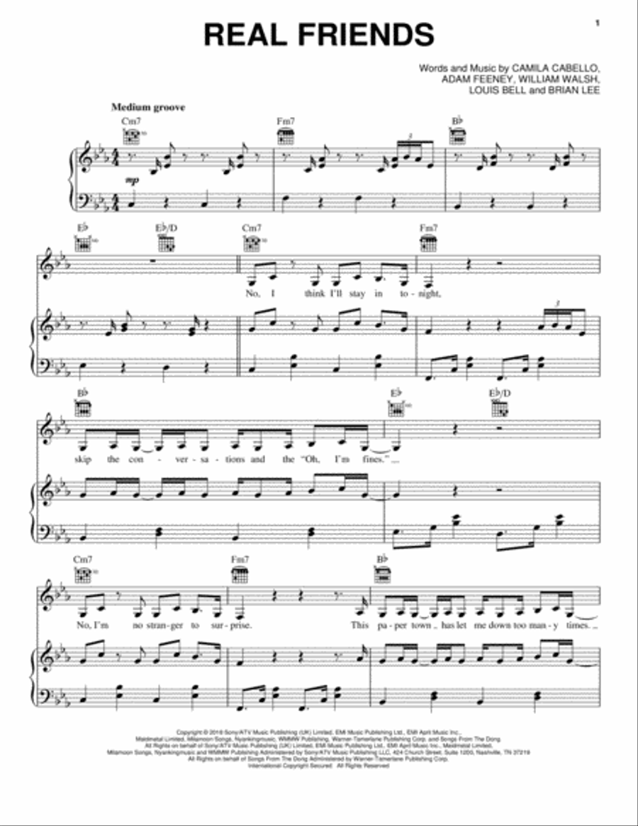 Real Friends Real Friends Piano, Vocal, Guitar scores gallery preview page 1