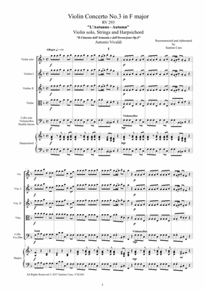 Vivaldi - Violin Concerto No.3 in F major (Autumn) RV 293 Op.8 for Violin, Strings and Harpsichord