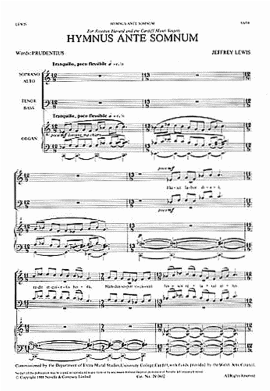 Jeffrey Lewis: Hymnus Ante Somnum 4-Part scores gallery preview page 1