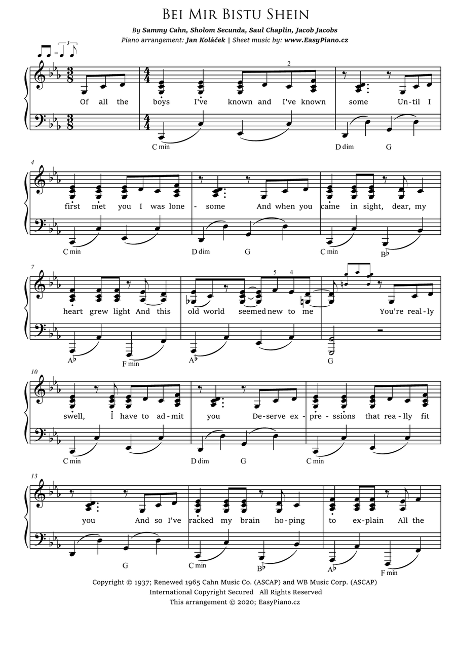Bei Mir Bist Du Schon (means That You're Grand) Piano Solo scores gallery preview page 1