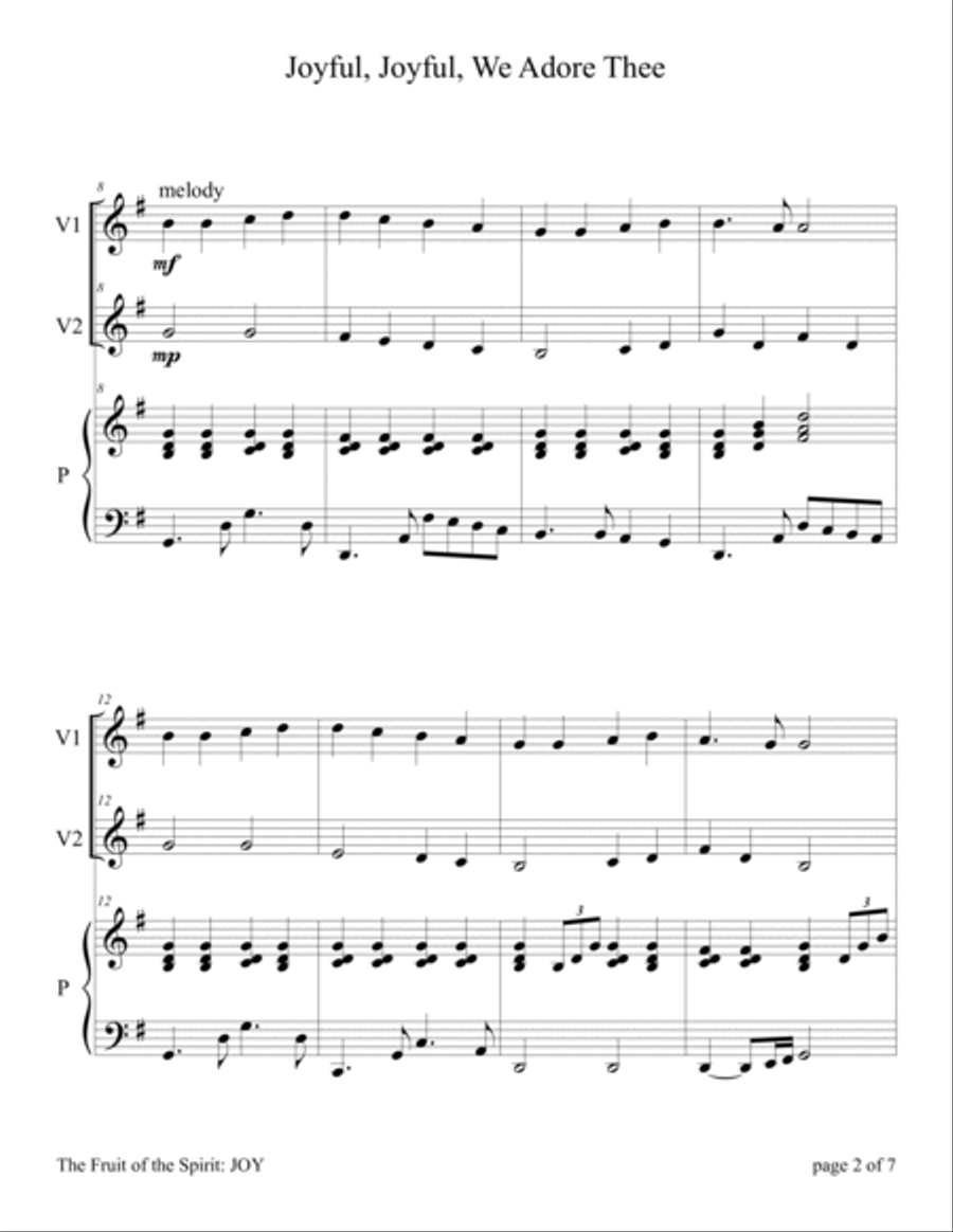 Joyful, Joyful, We Adore Thee (Violin Duet with Piano Accompaniment) String Duet scores gallery preview page 5