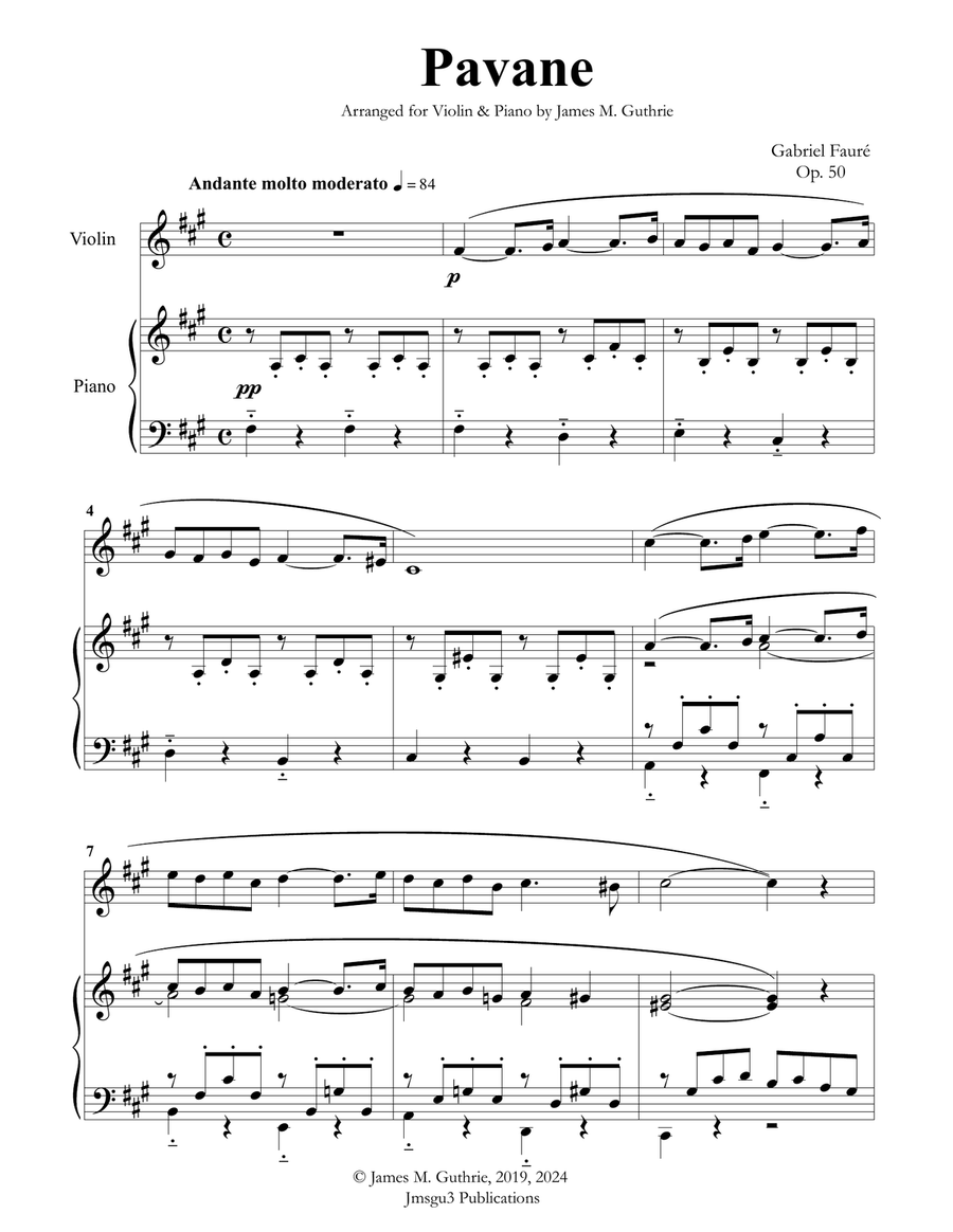 Fauré: Pavane Op. 50 for Violin & Piano Violin Solo scores gallery preview page 1