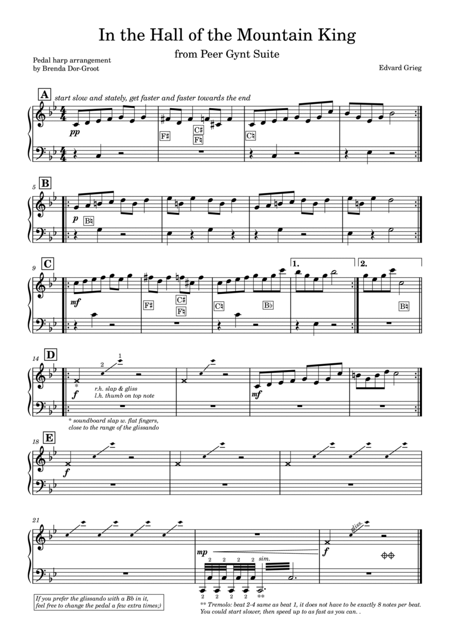 In the Hall of the Mountain King Pedal Harp scores gallery preview page 1