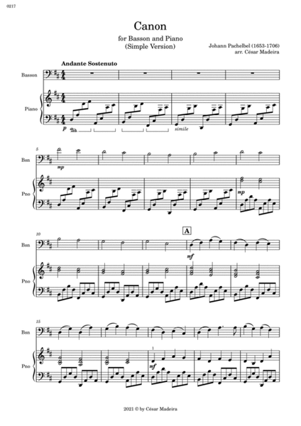 Pachelbel's Canon in D - Bassoon and Piano - Simple Version (Full Score) image number null
