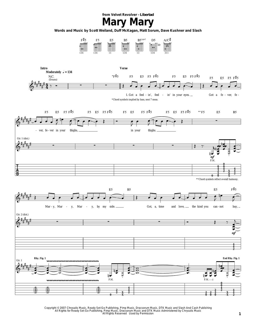 Mary Mary Acoustic Guitar scores gallery preview page 1
