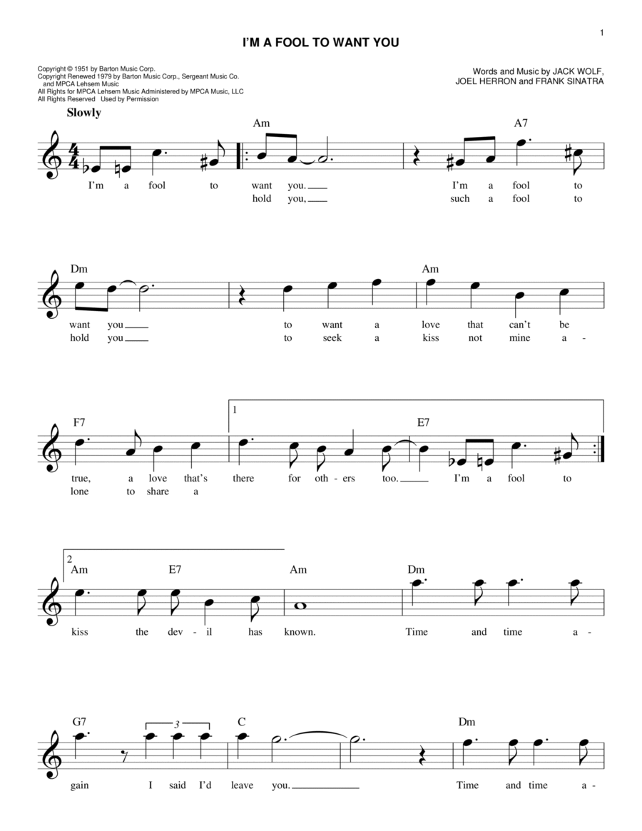 I'm A Fool To Want You Piano scores gallery preview page 1