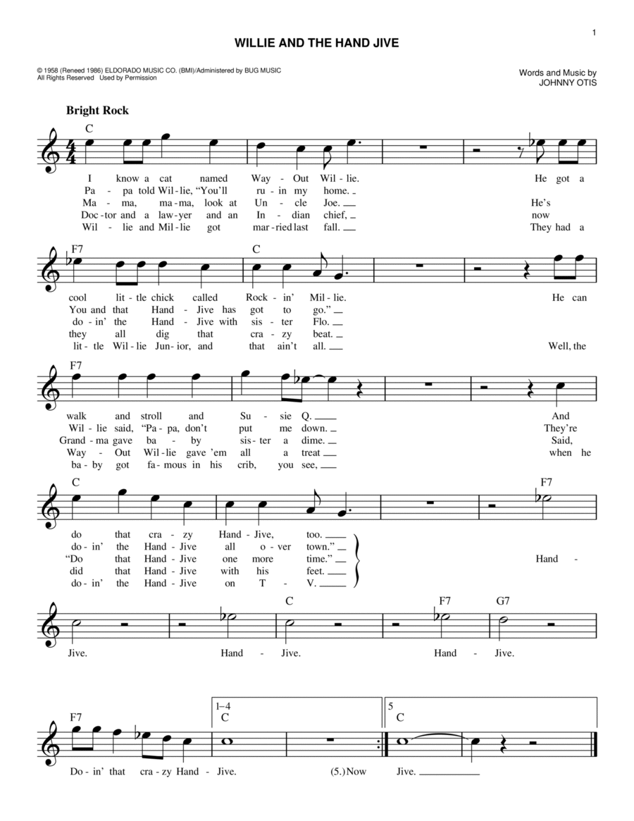 Willie And The Hand Jive Piano scores gallery preview page 1