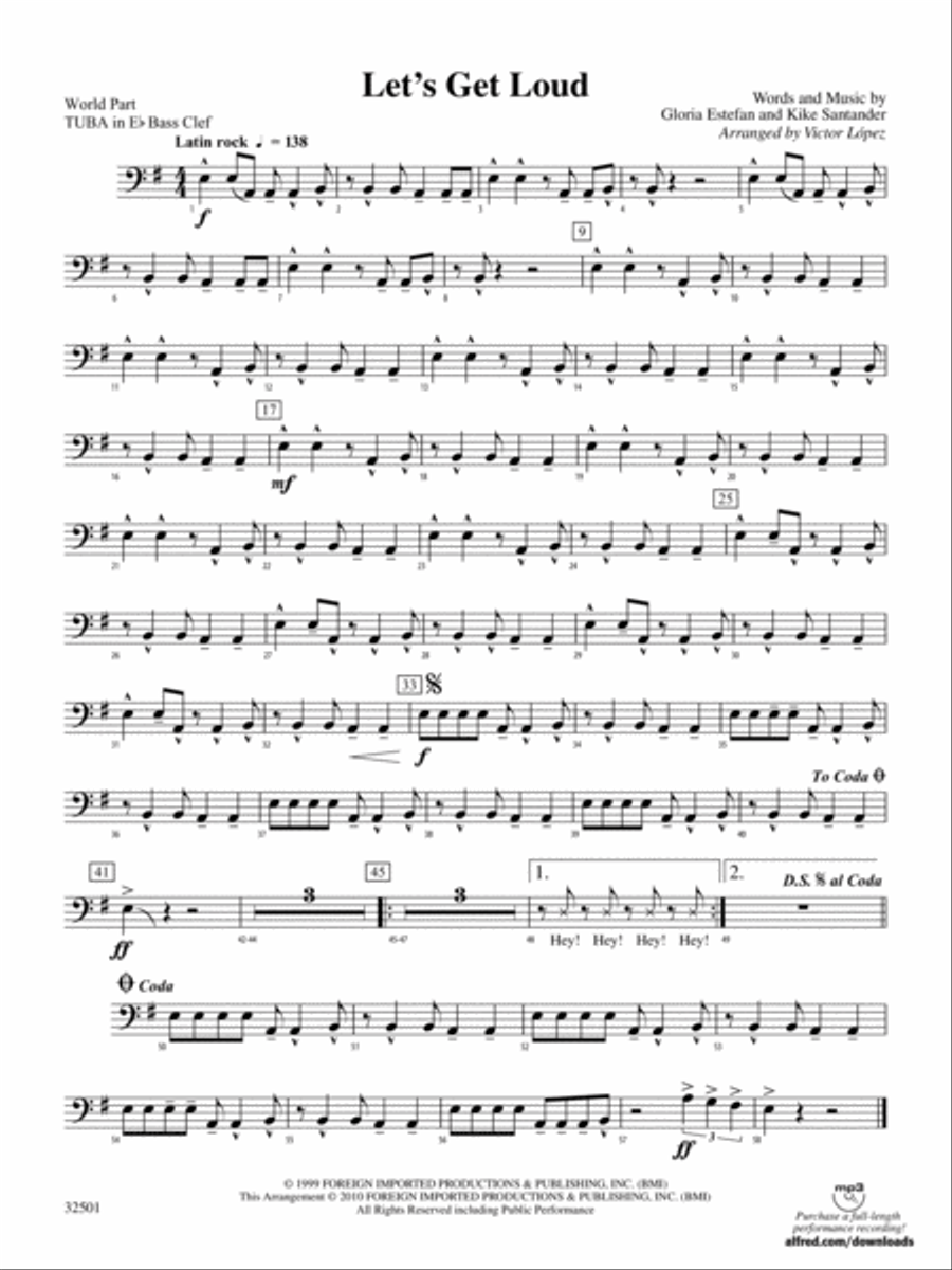 Let's Get Loud: (World Part) E-flat Tuba B.C. Concert Band scores gallery preview page 1