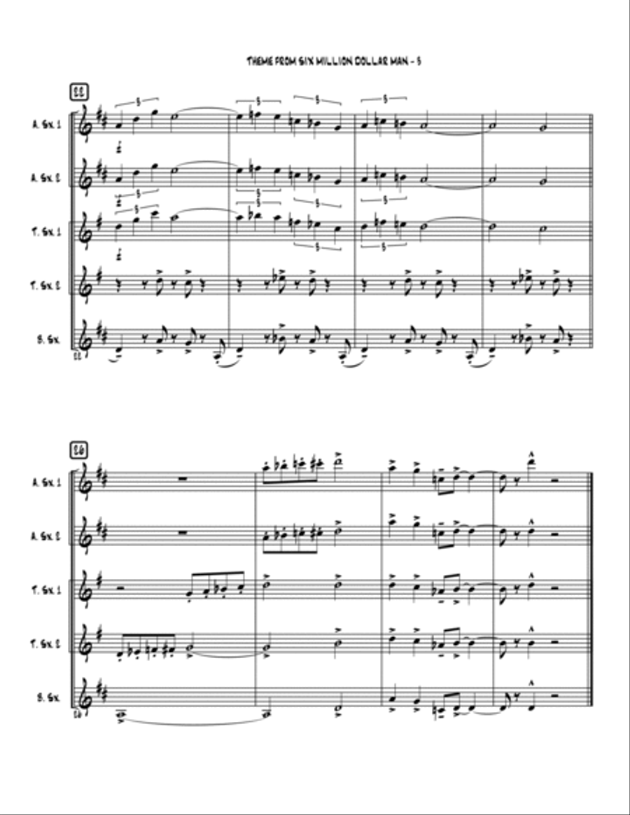 Theme From Six Million Dollar Man Saxophone Quintet scores gallery preview page 4