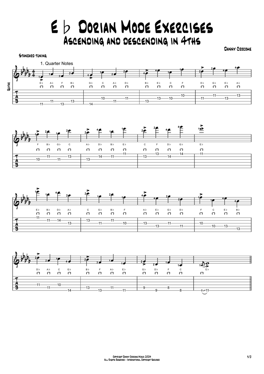 Eb Dorian Mode Exercises - Ascending and Descending in 4ths Acoustic Guitar scores gallery preview page 1