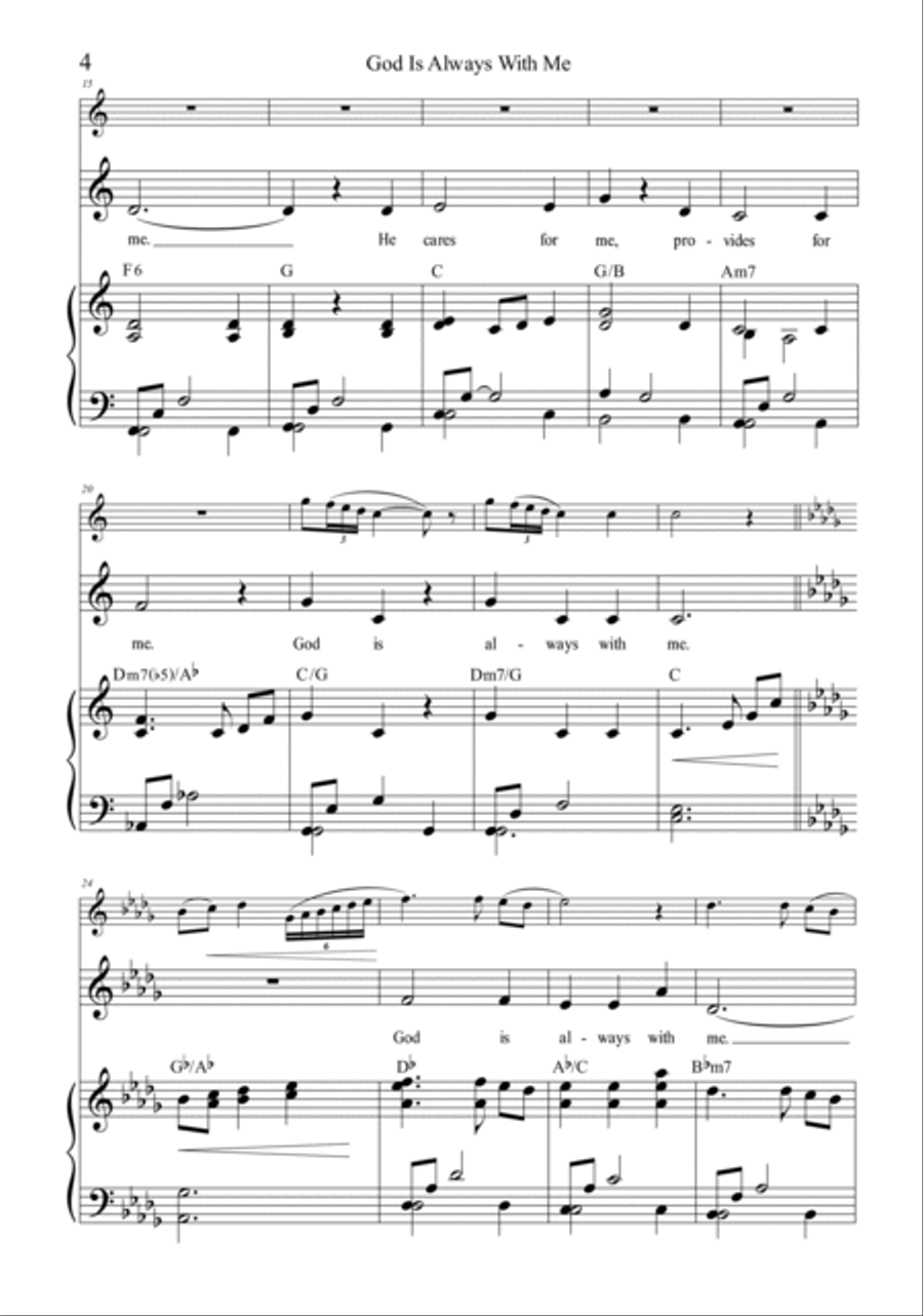God Is Always with Me OCTAVO (Opt. 2-part, Flute & Harp) 2-Part scores gallery preview page 4