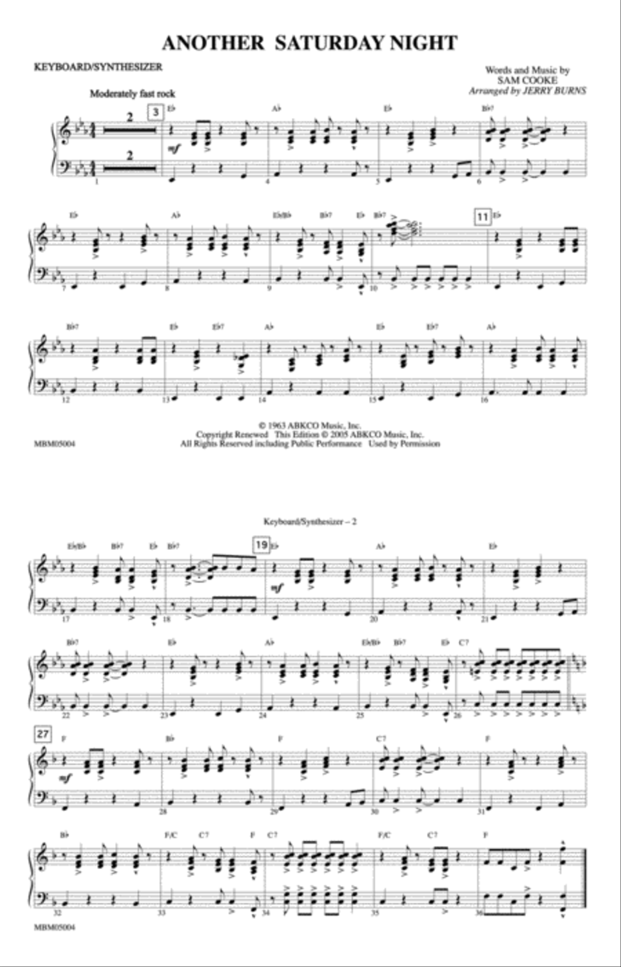 Another Saturday Night: Keyboard/Synthesizer Marching Band scores gallery preview page 1