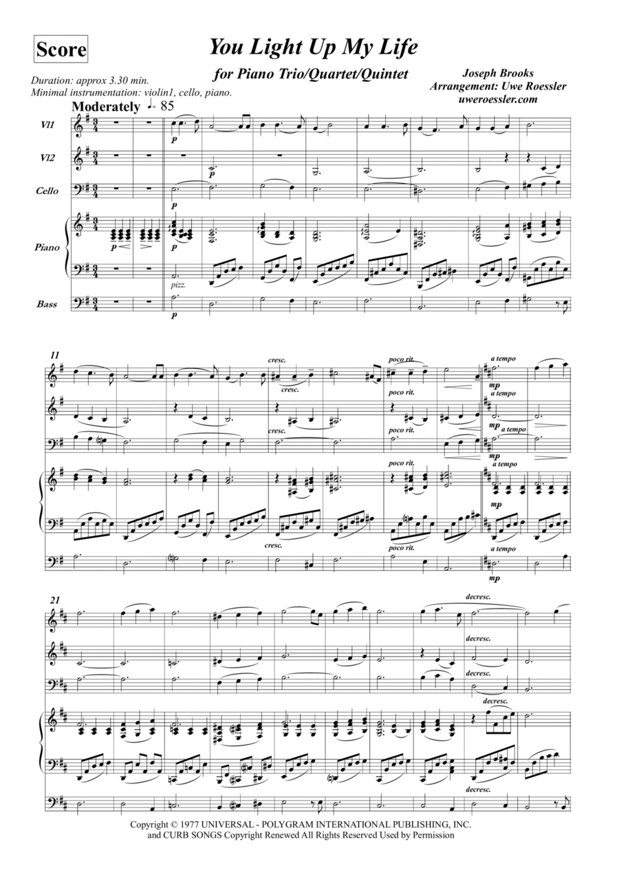 You Light Up My Life Piano Trio scores gallery preview page 1