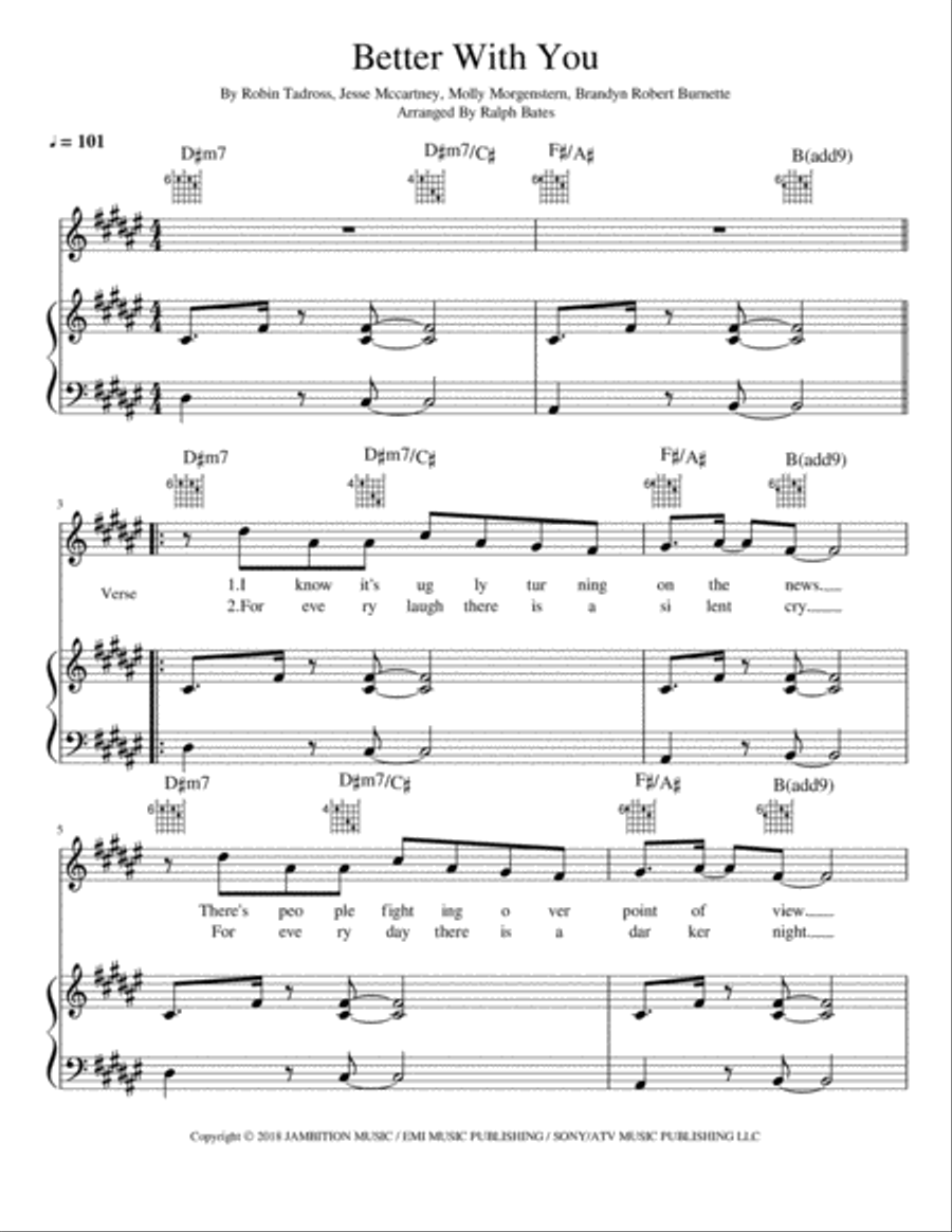 Better With You Piano, Vocal, Guitar scores gallery preview page 1