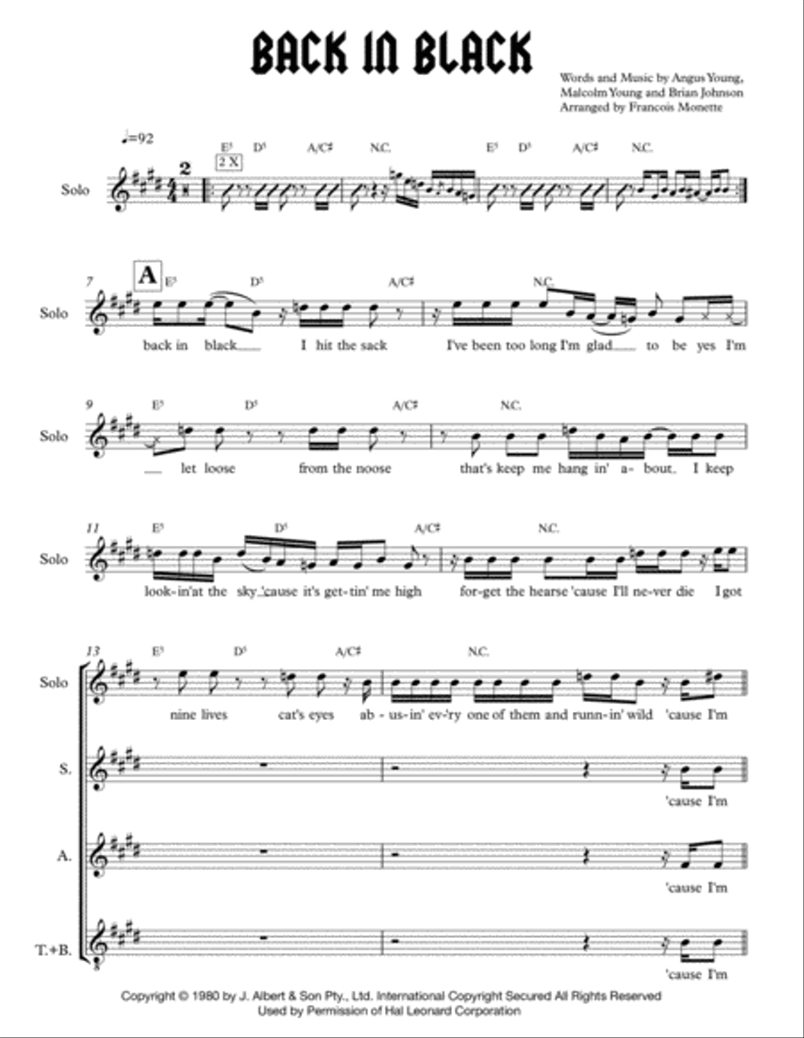Back In Black 4-Part scores gallery preview page 1