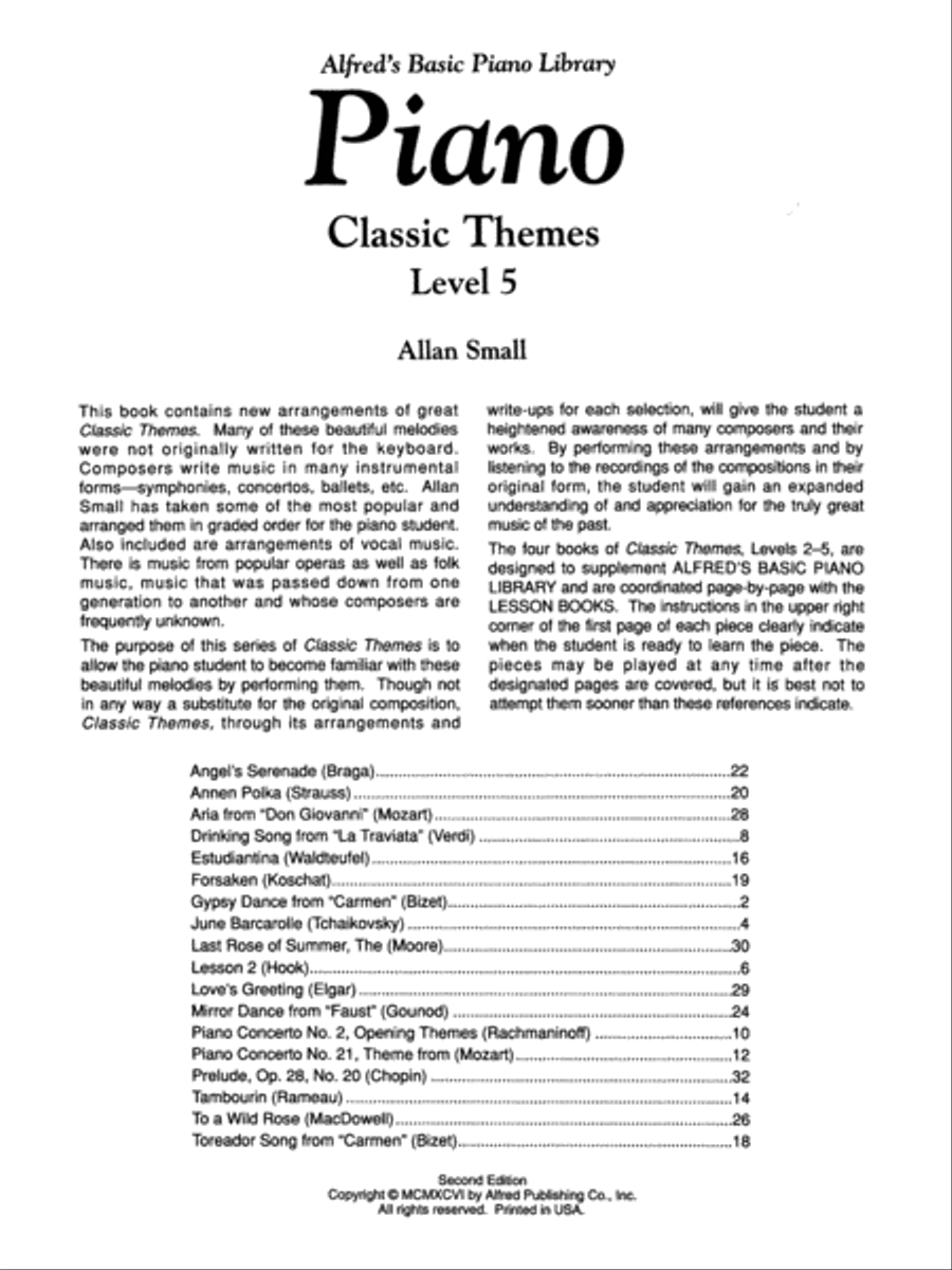 Alfred's Basic Piano Course Classic Themes, Level 5