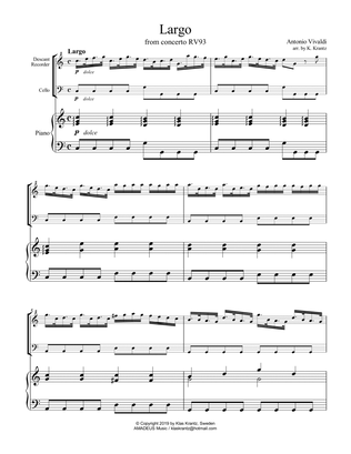 Largo from Concerto RV93 for descant recorder, cello and piano (C major)