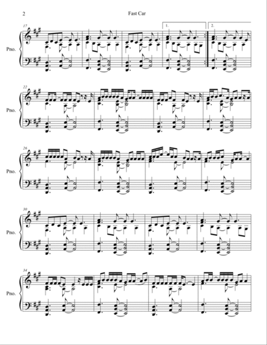 Fast Car Piano Solo scores gallery preview page 3