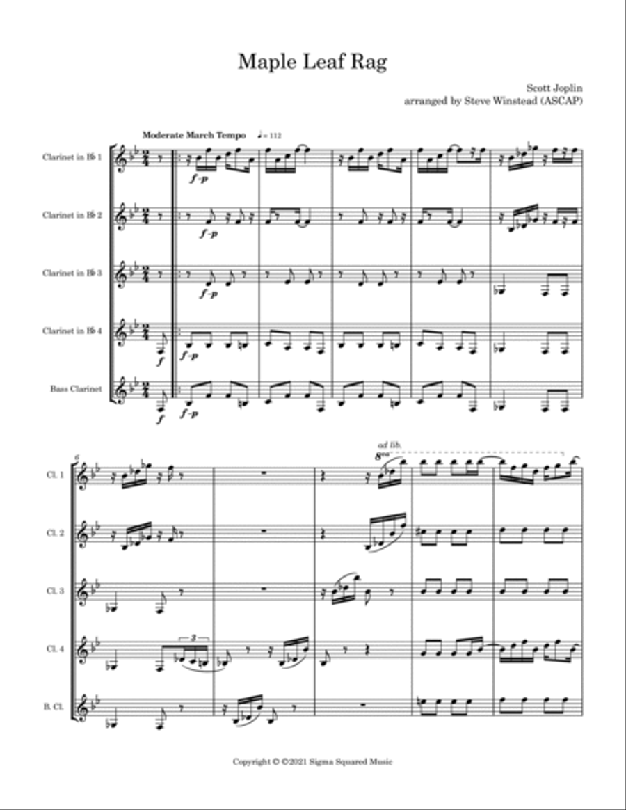 Maple Leaf Rag for Clarinet Quintet Clarinet Quintet scores gallery preview page 2