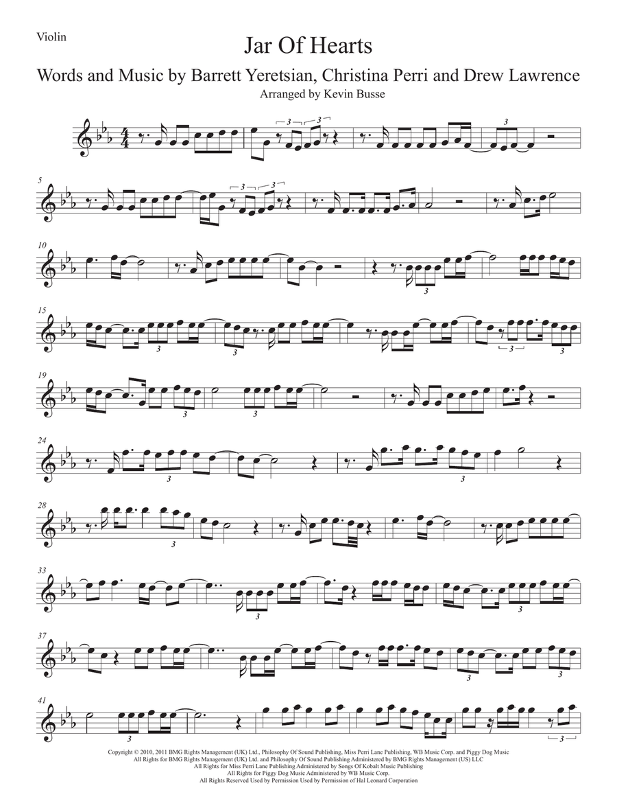 Jar Of Hearts Violin Solo scores gallery preview page 1