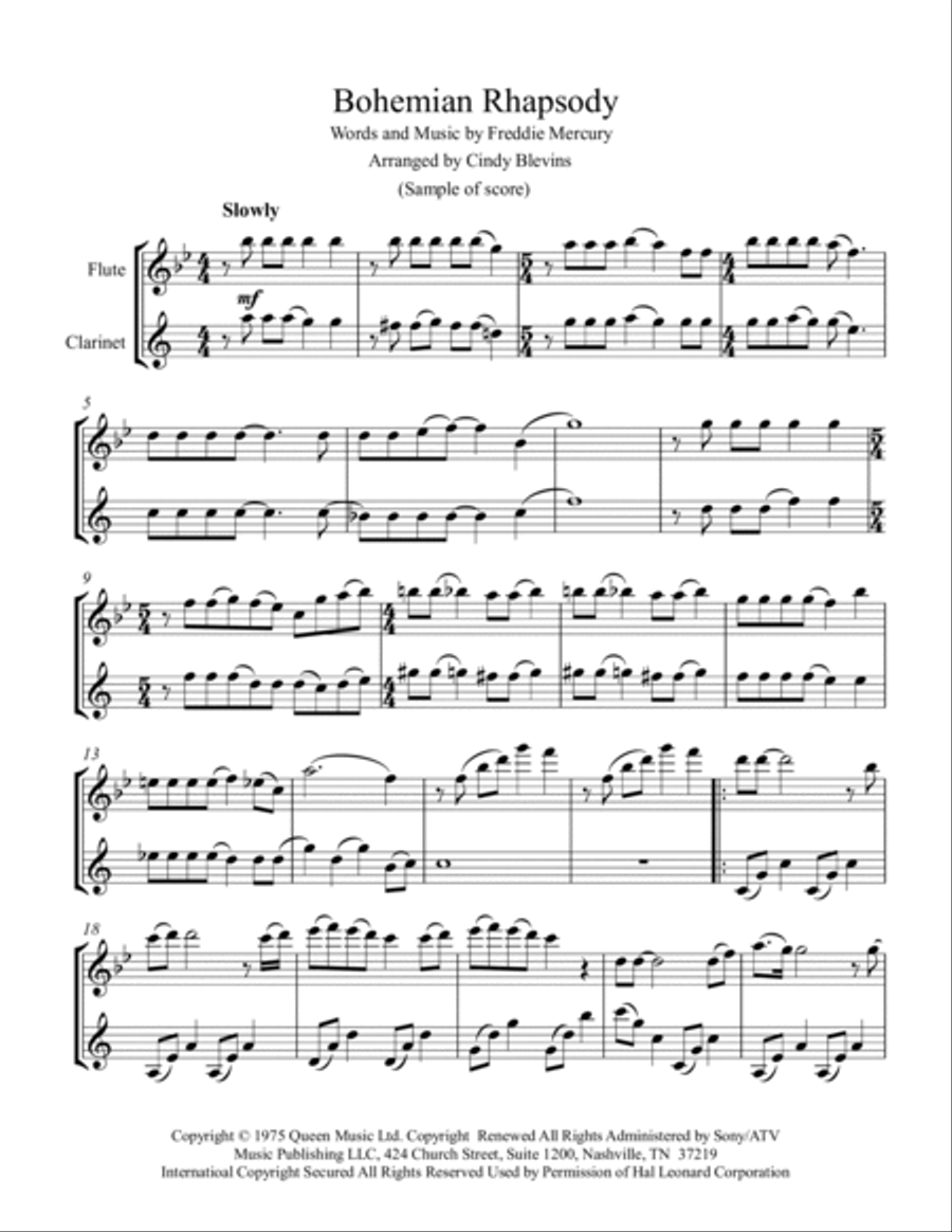 Bohemian Rhapsody Woodwind Duet scores gallery preview page 2