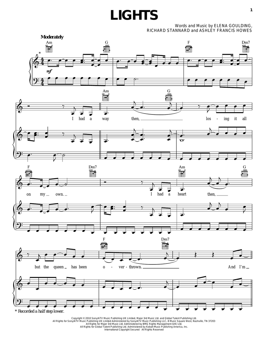 Lights Piano, Vocal, Guitar scores gallery preview page 1