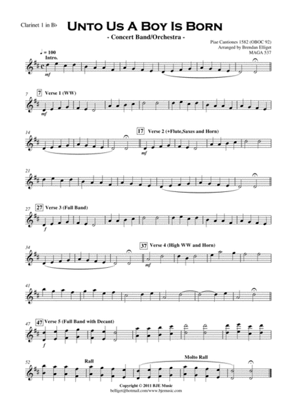 Unto Us A Boy Is Born - Concert Band Orchestra - Score and Parts PDF image number null