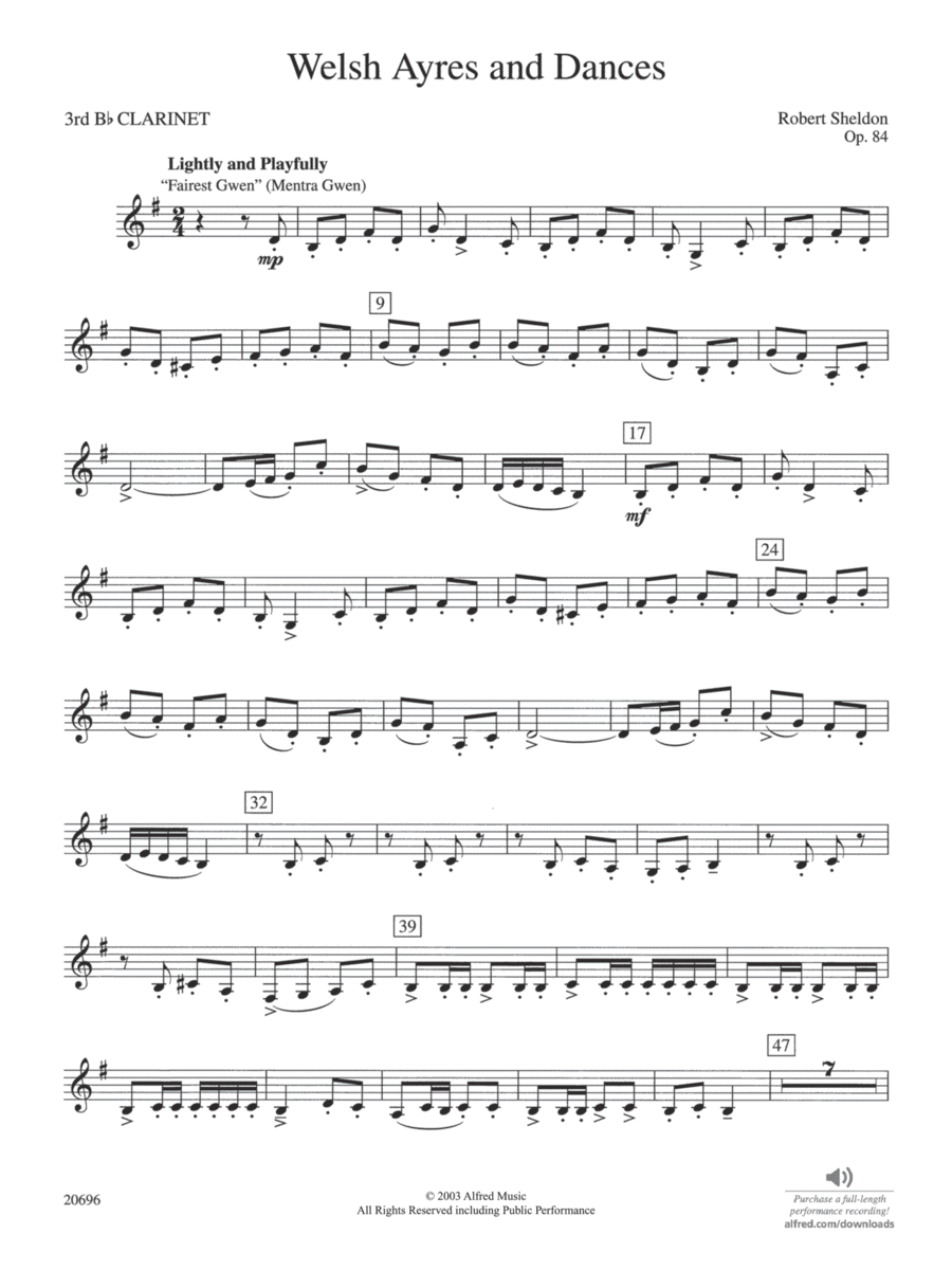 Welsh Ayres & Dances: 3rd B-flat Clarinet Concert Band scores gallery preview page 1