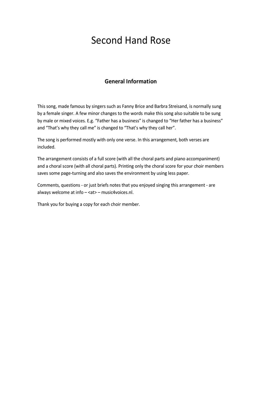 Second Hand Rose TTBB scores gallery preview page 2