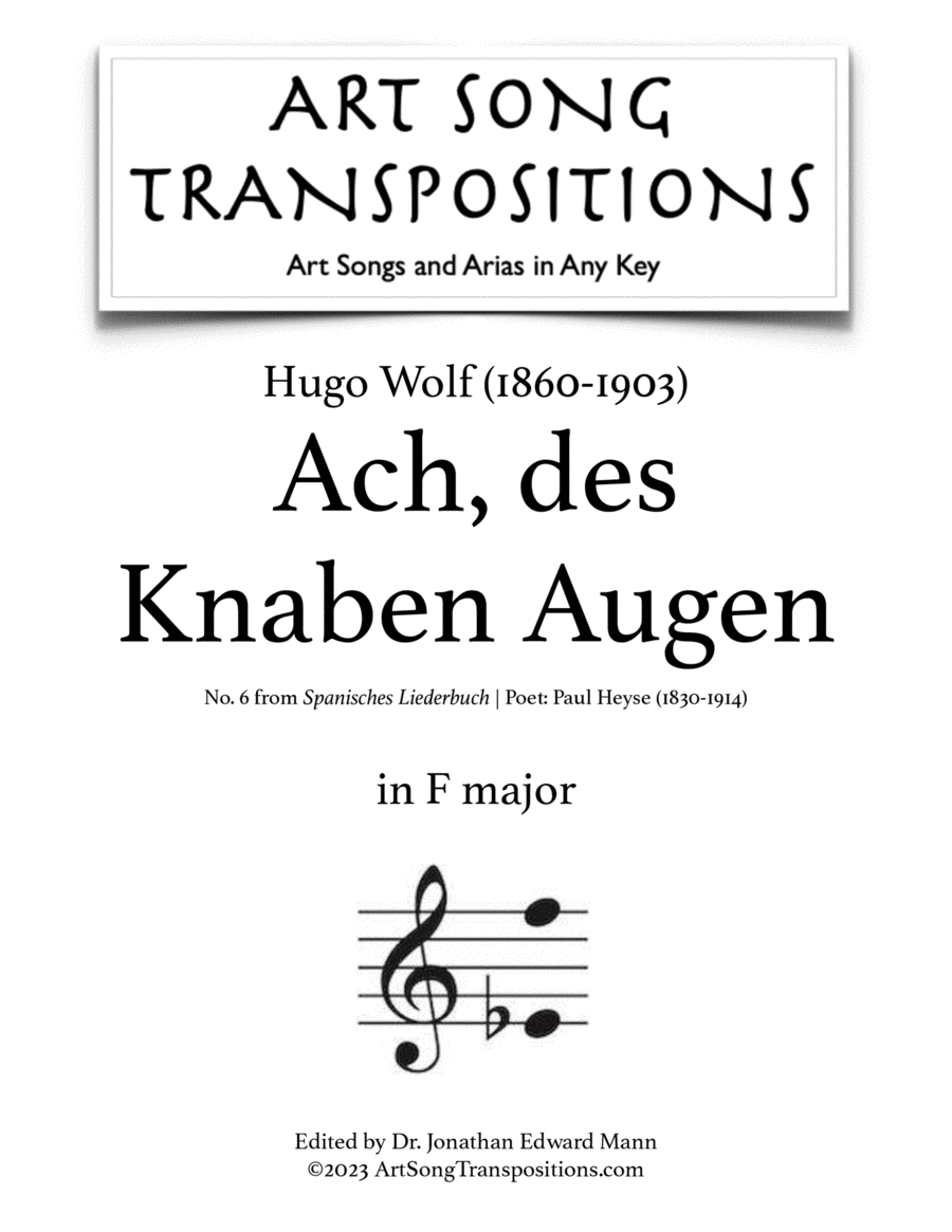 WOLF: Ach, des Knaben Augen (transposed to F major) Voice scores gallery preview page 1