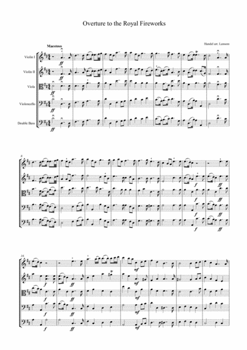 Handel Overture to the Royal Fireworks arranged for strings image number null