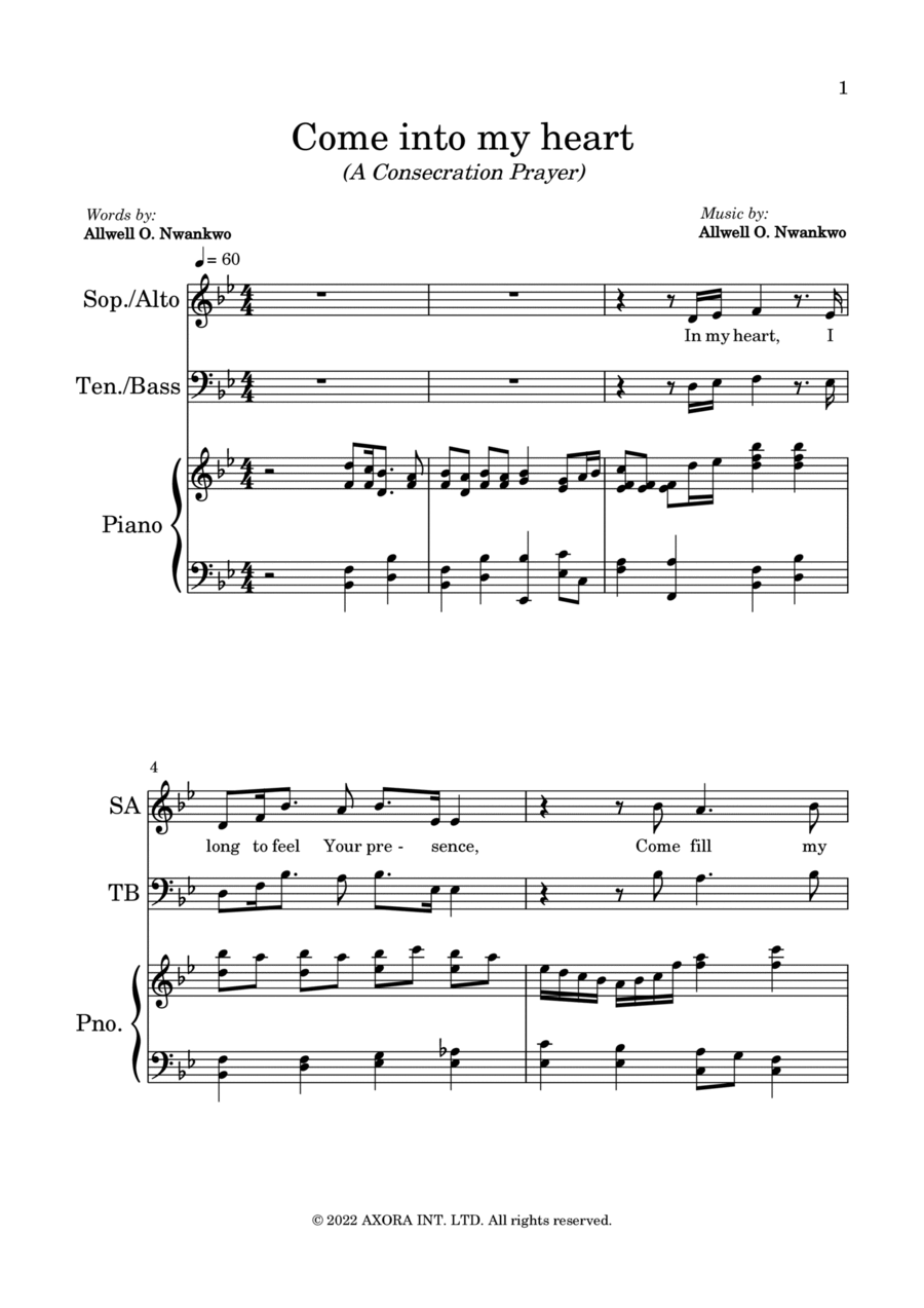 Come Into My Heart Come Into My Heart Voice scores gallery preview page 1