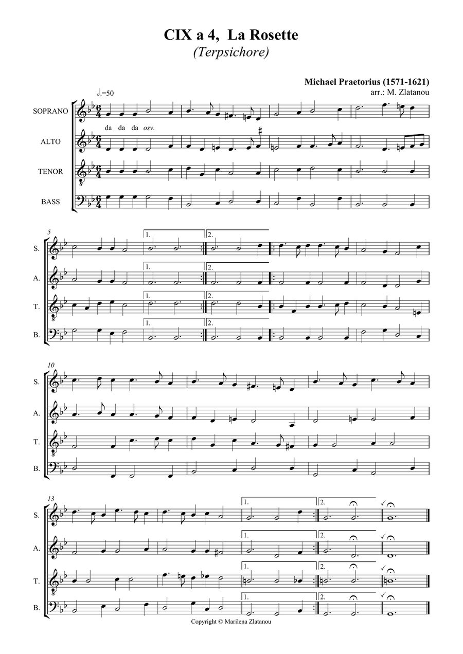 M. Praetorius: Five Dances from TERPSICHORE, for SATB choir a cap. 4-Part scores gallery preview page 3