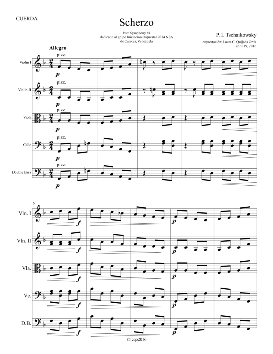 Scherzo from Tschaikowsky's Sym. #4. Full children/youth orchestra. 3 Scores & parts. Full Orchestra scores gallery preview page 1