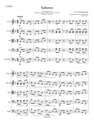 Scherzo from Tschaikowsky's Symphony #4 for full advanced children symphony orchestra or youth orche