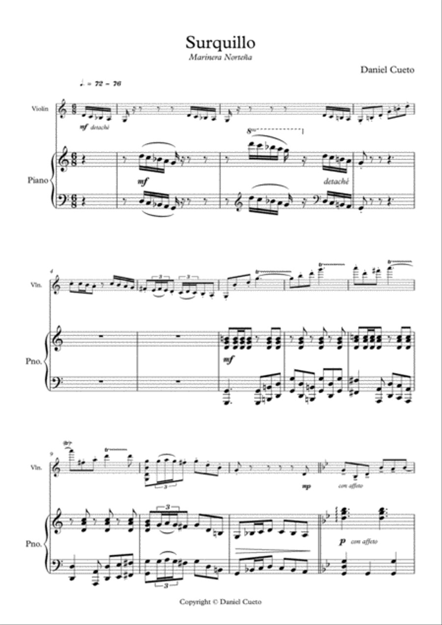 SURQUILLO: Peruvian 'marinera' for violin and piano SURQUILLO: Peruvian 'marinera' for violin and piano Violin Solo scores gallery preview page 3