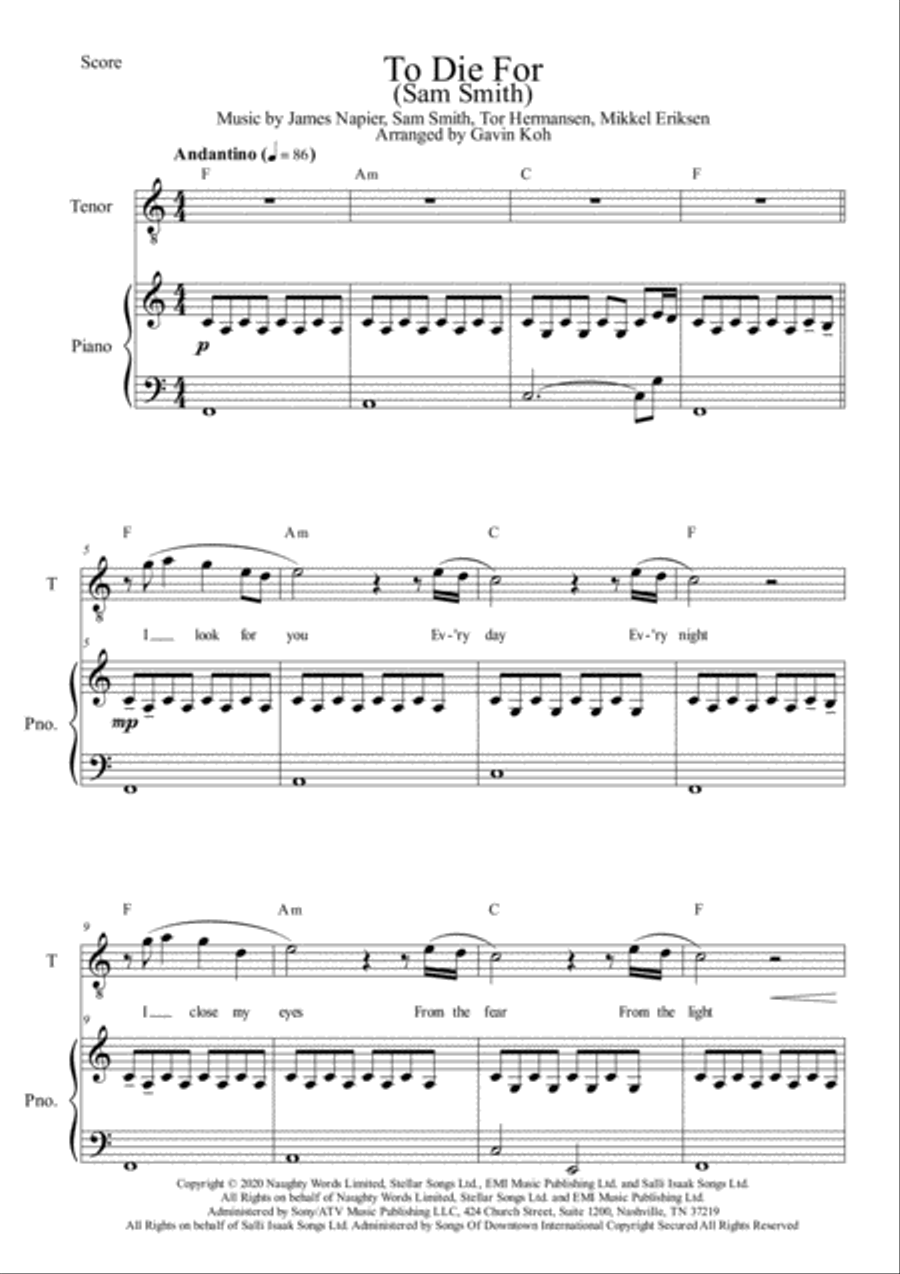 To Die For Voice scores gallery preview page 1