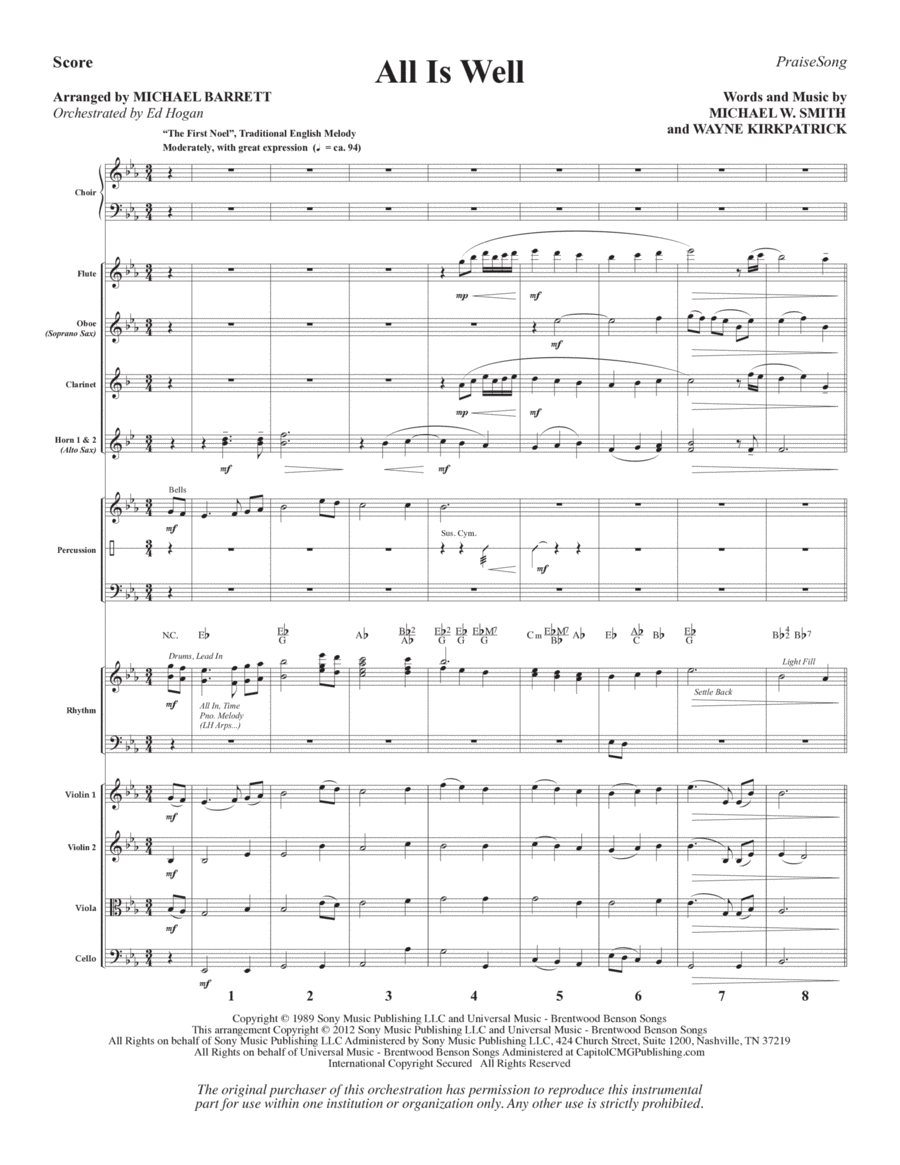 Book cover for All Is Well (arr. Michael Barrett) (Praise Band) - Full Score