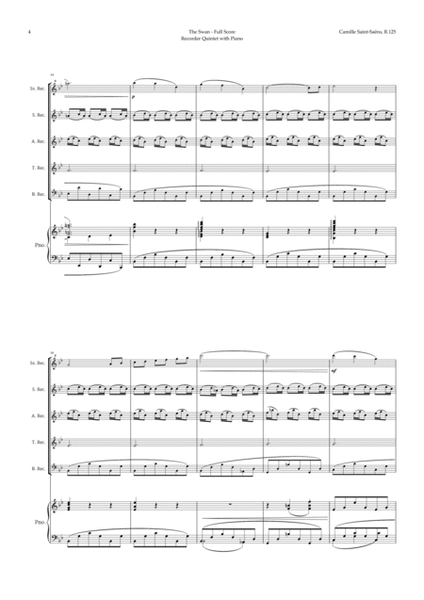 The Swan by Saint-Saëns for Recorder Quintet and Piano image number null