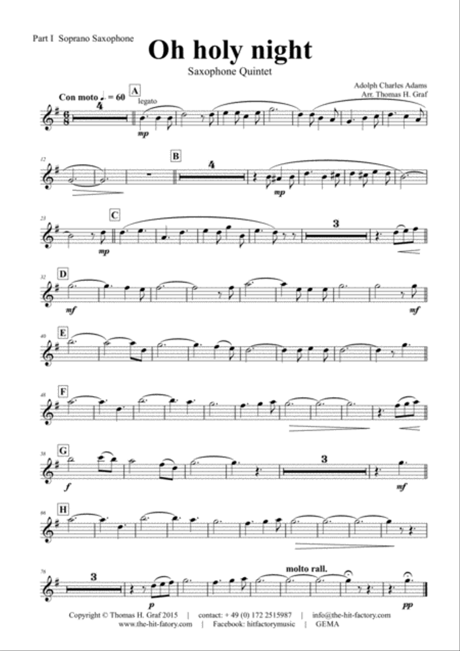 Oh holy night - Cantique de Noël - Christmas Song - Saxophone Quintet Saxophone Quintet scores gallery preview page 4