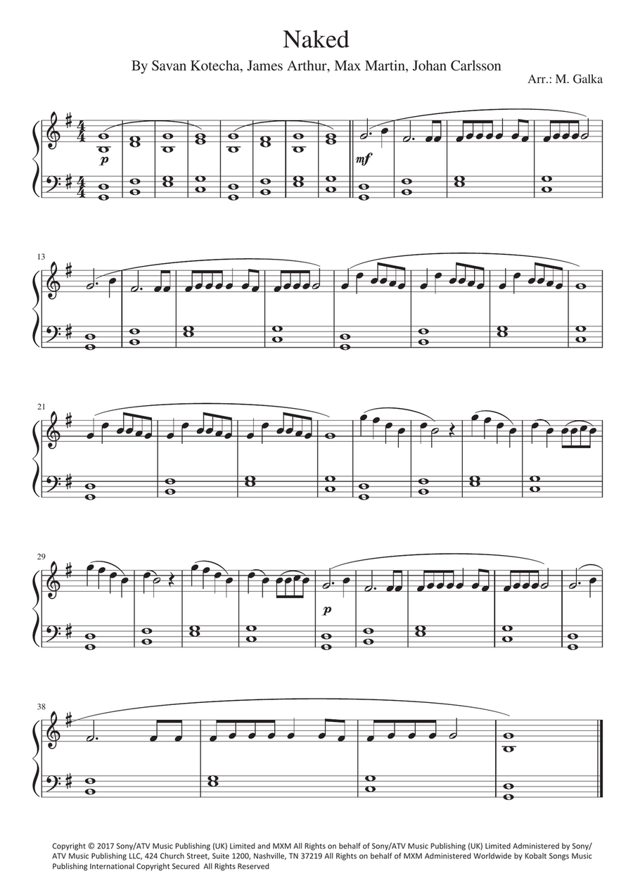Naked Easy Piano scores gallery preview page 1