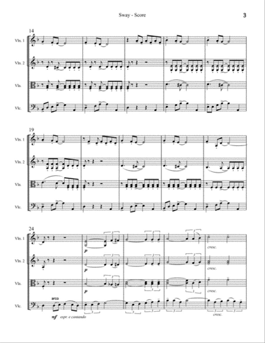 Sway (Quien Sera) String Quartet scores gallery preview page 3