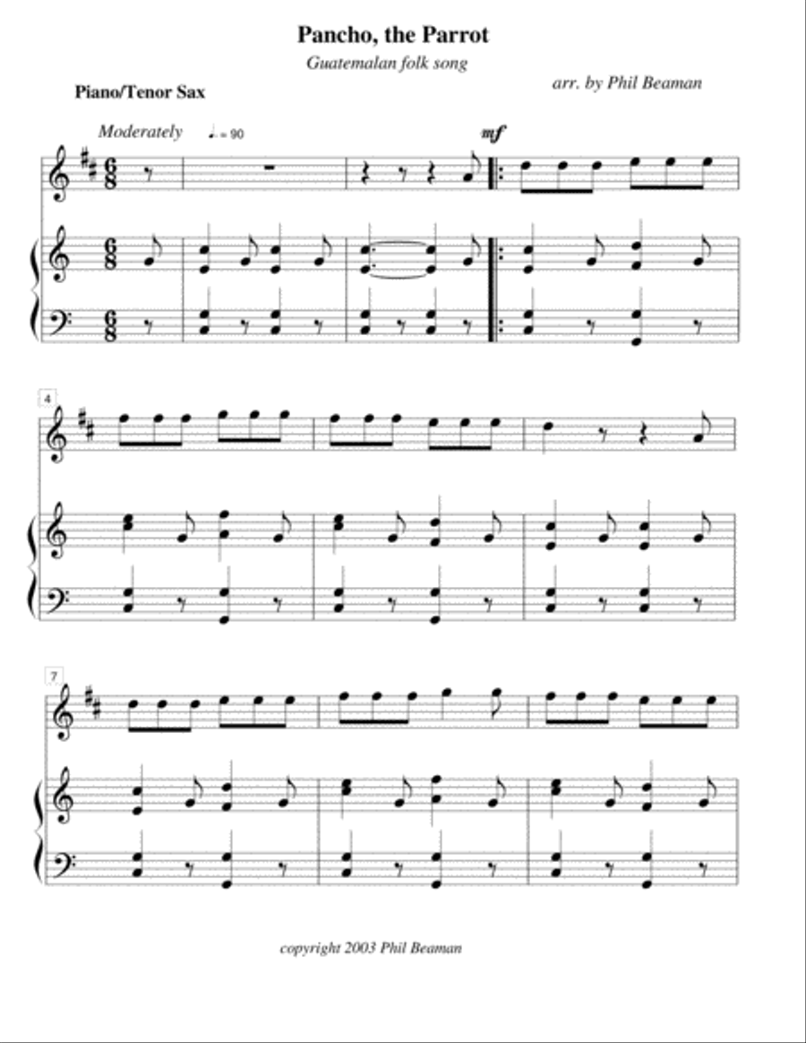 Pancho, the Parrot - tenor sax/piano Tenor Saxophone scores gallery preview page 1