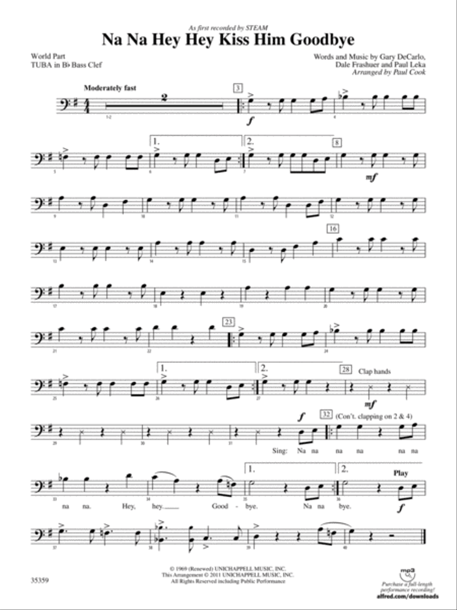 Na Na Hey Hey Kiss Him Goodbye: (World Part) B-flat Tuba B.C. Concert Band scores gallery preview page 1