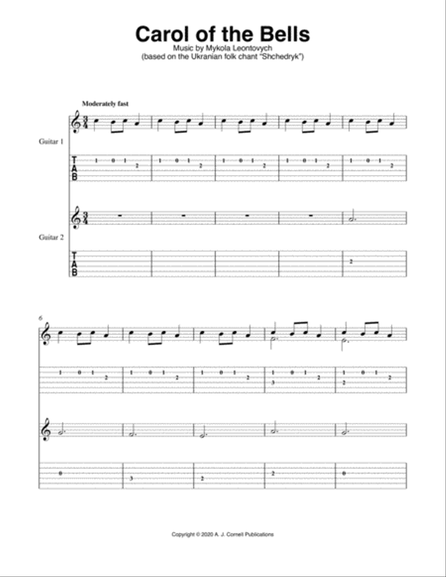 Carol of the Bells Guitar scores gallery preview page 1