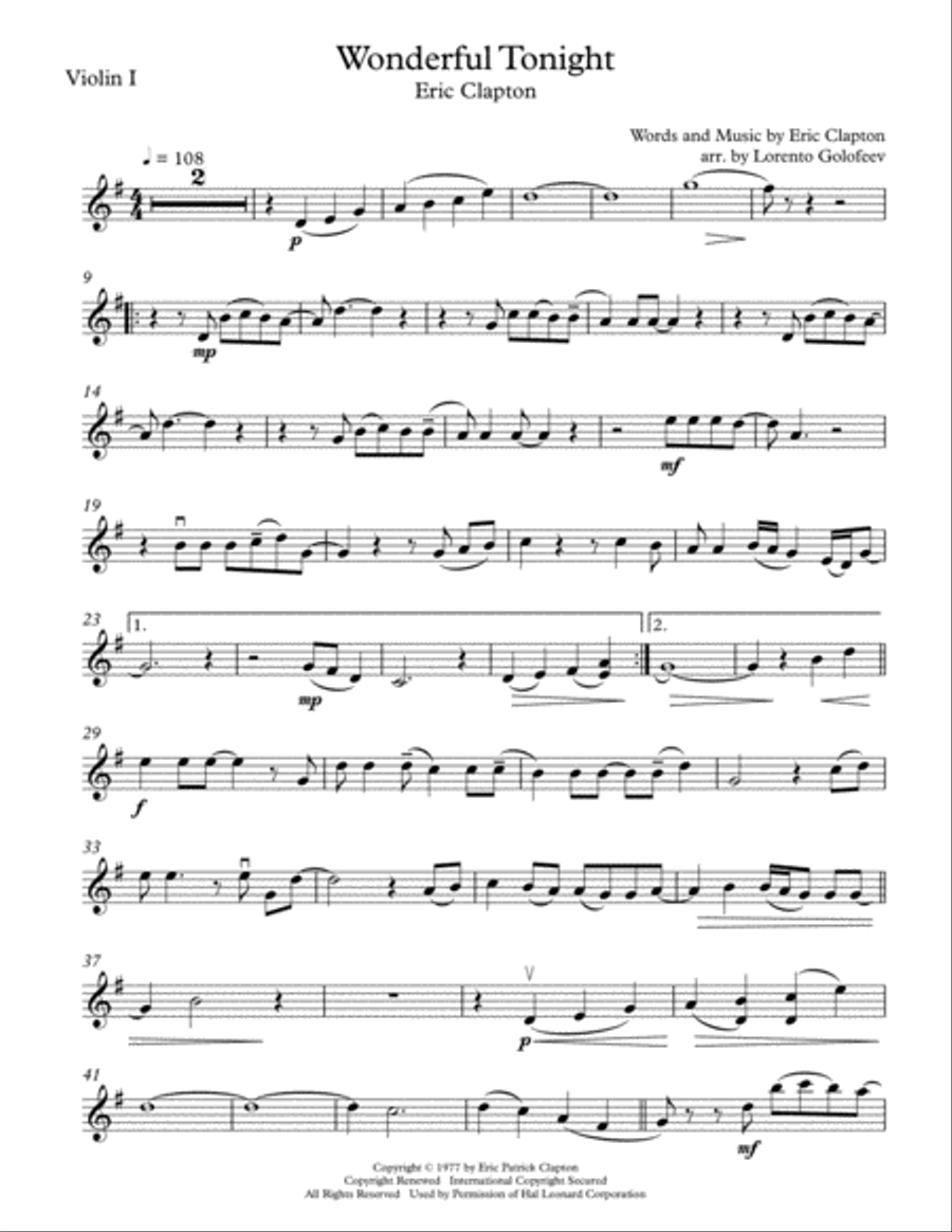 Wonderful Tonight String Quartet scores gallery preview page 1