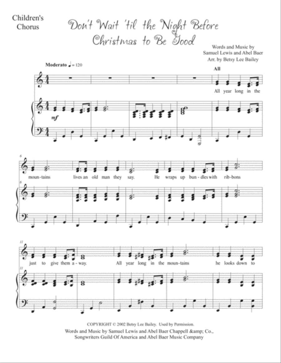 Don't Wait Till The Night Before Christmas To Be Good Unison Choir scores gallery preview page 2