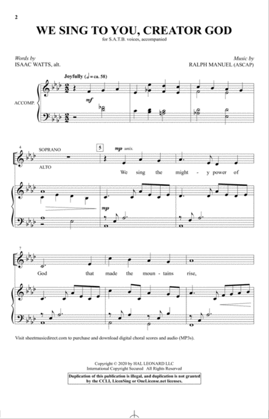 We Sing To You, Creator God 4-Part scores gallery preview page 1