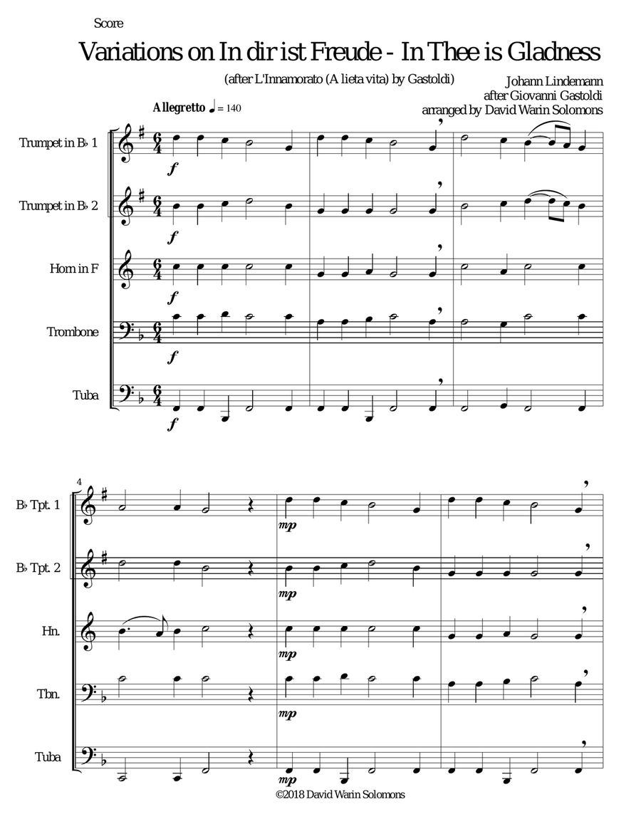 In dir ist Freude (In Thee is gladness) for brass quintet Brass Quintet scores gallery preview page 1